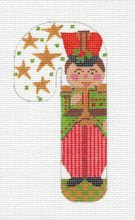 Medium Candy Cane Toy Soldier Ornament on hand painted Needlepoint Canvas~ by Danji Designs