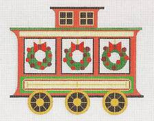 Christmas Train ~ Christmas Train Caboose handpainted Needlepoint Canvas and STITCH GUIDE by Raymond Crawford