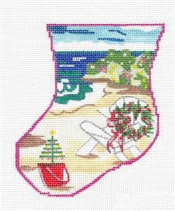 Stocking ~ Beachside Christmas Day Mini Stocking on Hand Painted Needlepoint Canvas by JulieMar