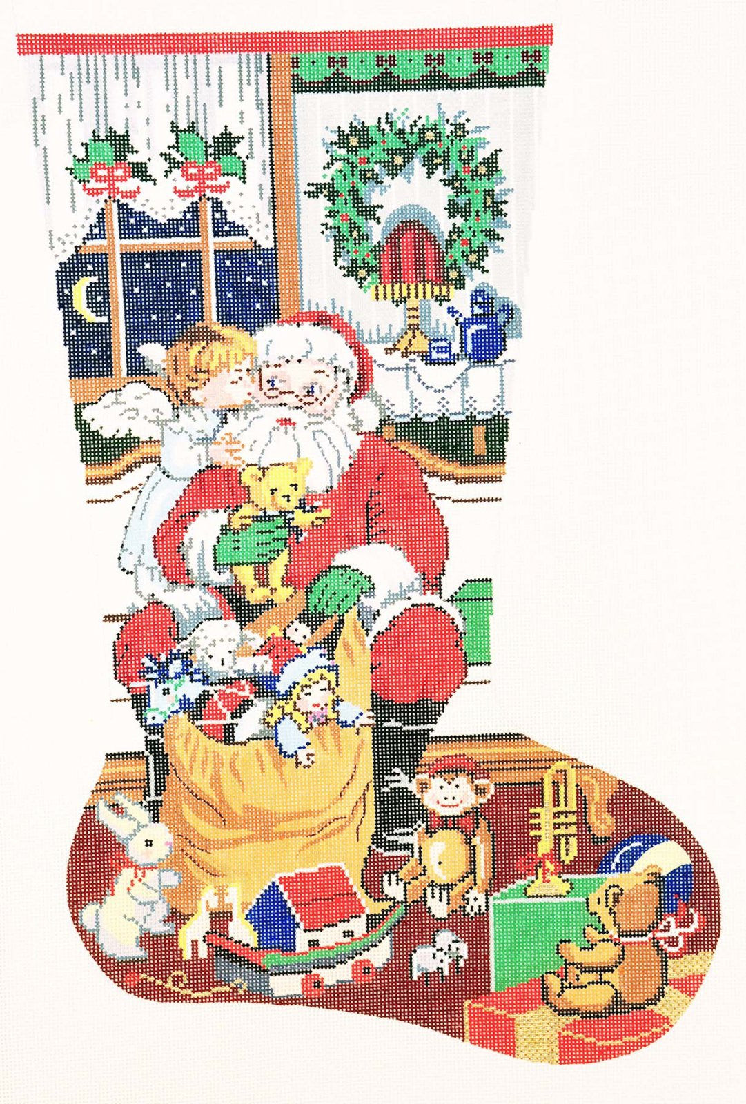 Stocking ~ Full Size Santa with Toy Bag handpainted Needlepoint Stocking Canvas by LEE