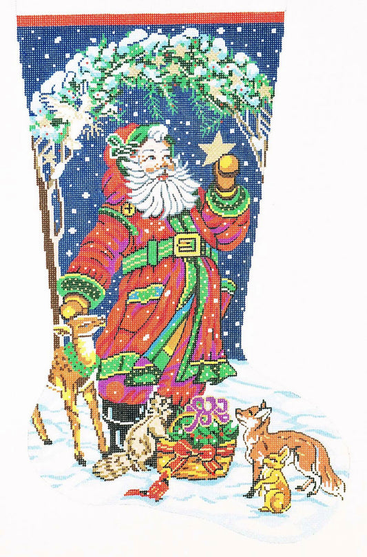 Stocking~ Full Size Santa's Animals handpainted Needlepoint Canvas