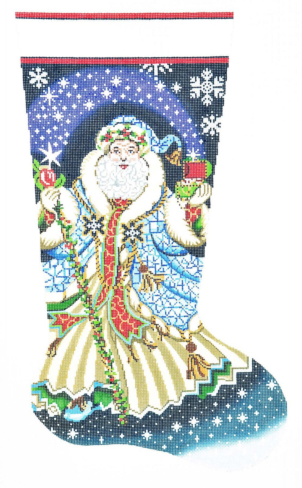 Santa Blue Robe Stocking~ Full Size LEE Elegant Starlight Blue Santa Stocking handpain ...