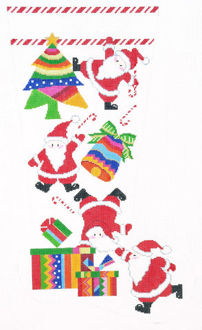 Stocking~ Full Size Tumbling Santas handpainted Needlepoint Canvas