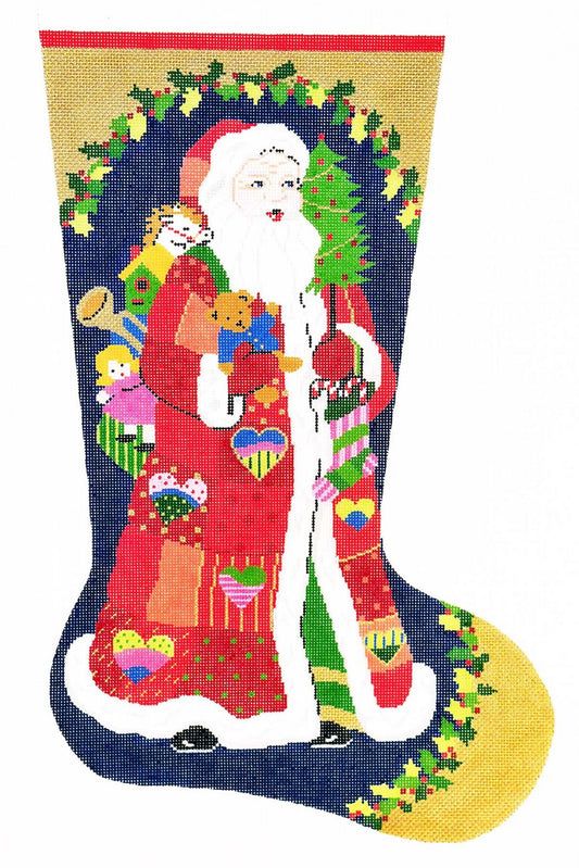 Stocking~ Full Size Heart Santa handpainted Needlepoint Canvas