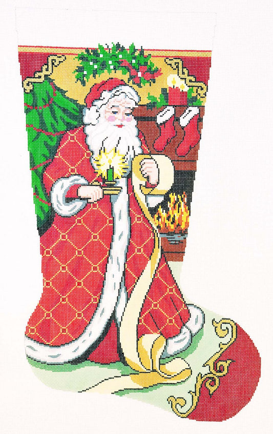 Stocking~ Full Size Santa with List handpainted Needlepoint Canvas