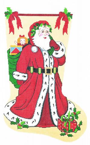 Stocking~ Full Size Posing Santa handpainted Needlepoint Canvas