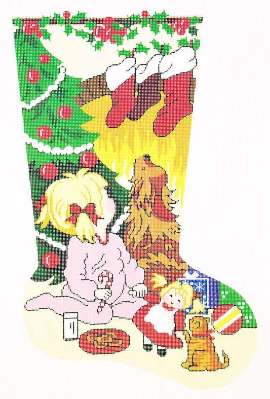 Stocking~ Full Size Looking for Santa ~ Girls handpainted Needlepoint Canvas