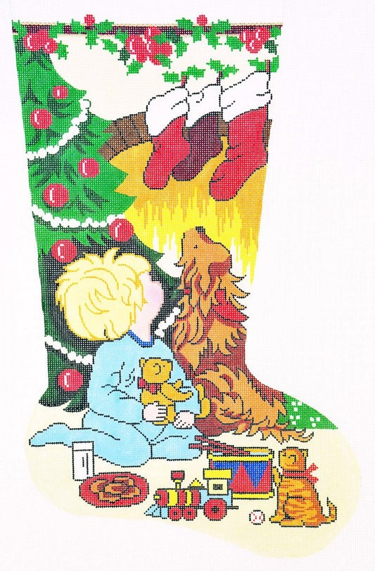 Stocking~ Full Size Looking for Santa ~ Boys handpainted Needlepoint Canvas