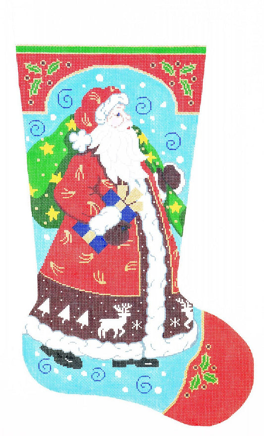 Christmas Stocking ~ Elegant Strolling Santa Stocking handpainted Needlepoint Canvas 13mesh by LEE