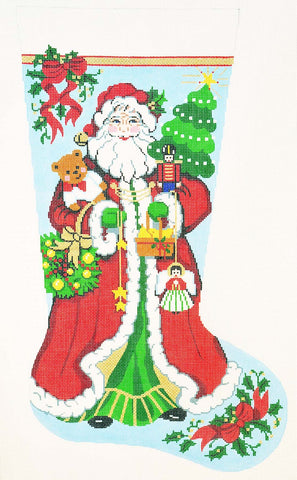 Stocking~ Full Size Happy Santa handpainted Needlepoint Canvas
