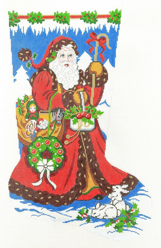 Stocking~ Full Size Strolling Santa #2 handpainted Needlepoint Canvas