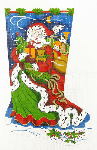 Stocking~ Full Size Windblown Santa handpainted Needlepoint Canvas