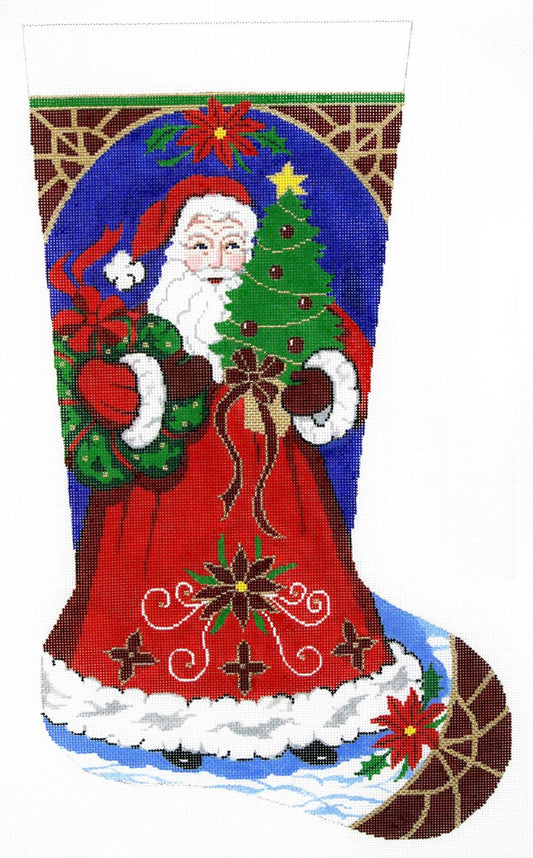 Stocking~ Full Size Santa with a Wreath handpainted Needlepoint Canvas