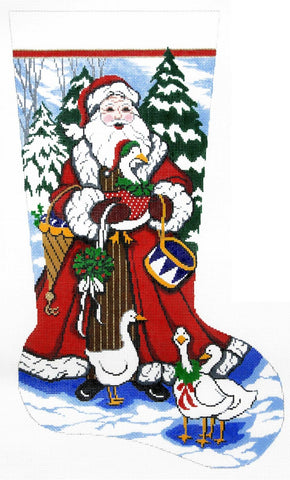 Stocking~ Full Size Santa with Geese handpainted Needlepoint Canvas