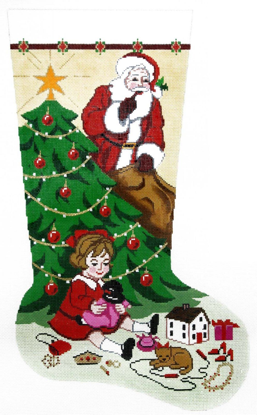 Stocking ~ Full Size Christmas Stocking  " SHH! Don't Tell! " ~ GIRL'S  handpainted Needlepoint Canvas by LEE