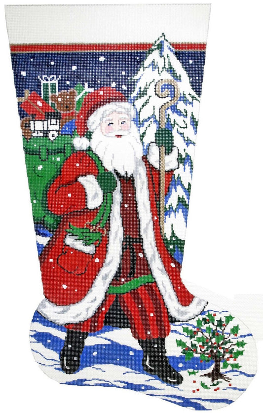 Stocking~ Full Size Santa on His Way handpainted Needlepoint Canvas
