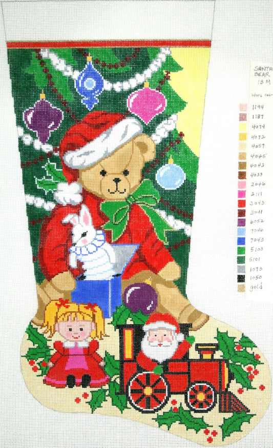 Full Size Stocking ~ Santa Bear & Toys Full Size Stocking handpainted Needlepoint Canvas by LEE Needle Art
