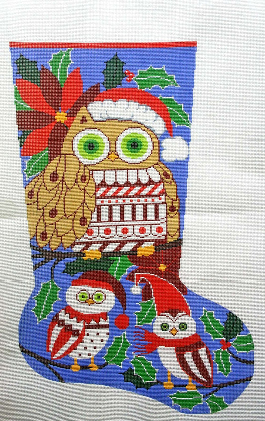 Stocking~ Full Size Christmas Owls handpainted Needlepoint Canvas