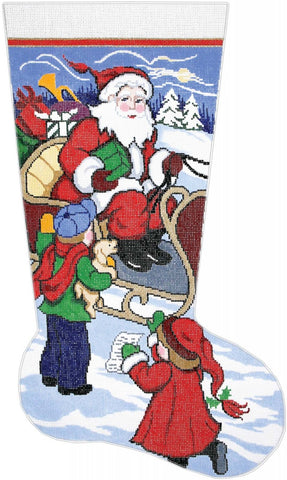Stocking ~ Here's My List Santa Full Size handpainted Needlepoint Stocking Canvas