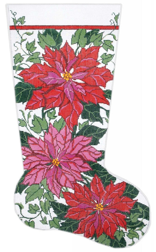 Stocking ~ Poinsettia & Ivy Full Size handpainted Needlepoint Stocking Canvas by LEE