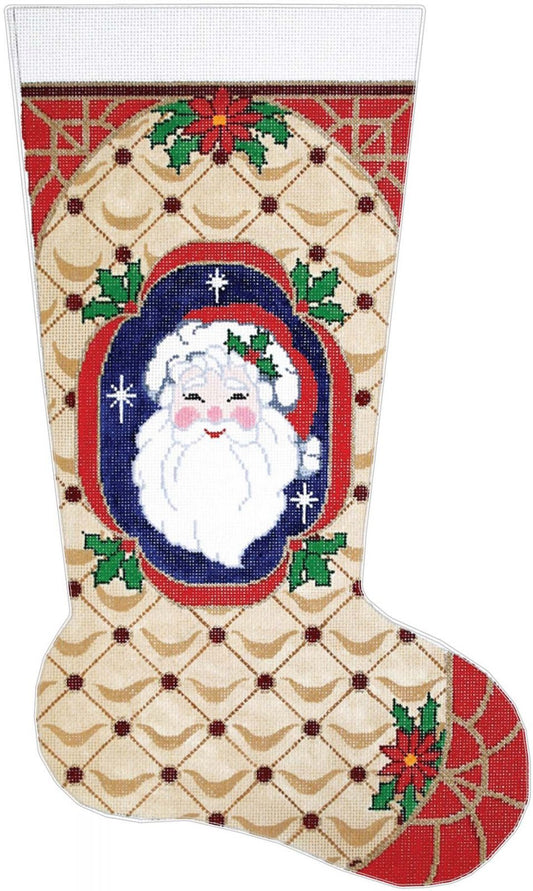 Stocking~ LEE Elegant Santa Face & Holly Stocking handpainted Needlepoint Canvas 13m