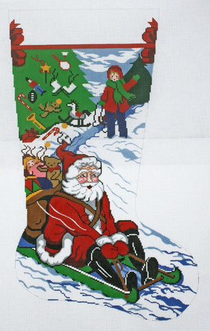 Stocking~ Full Size Santa Sledding handpainted Needlepoint Canvas