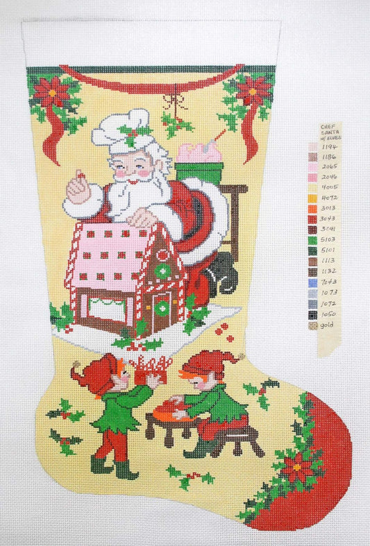Stocking ~ Full Size Gingerbread Santa Christmas Stocking handpainted 13 mesh Needlepoint Canvas by LEE Needle Art