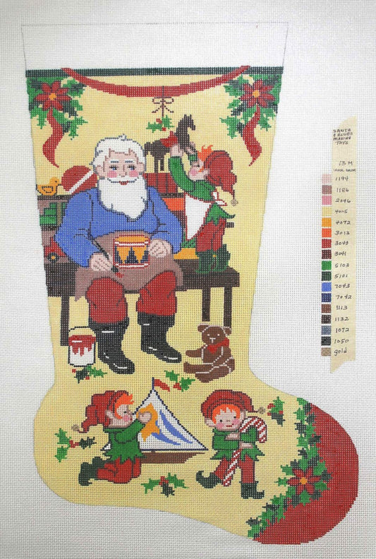 Stocking~ Full Size Santa's Workshop handpainted Needlepoint Canvas