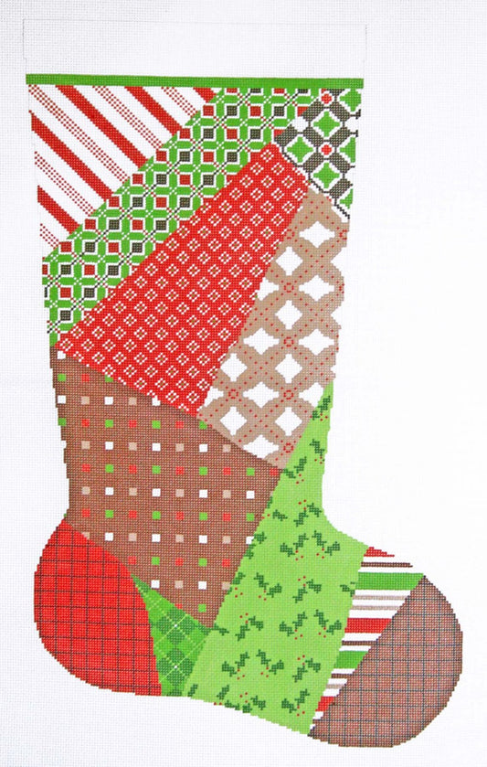 Stocking~ Full Size Patchwork #1 handpainted Needlepoint Canvas