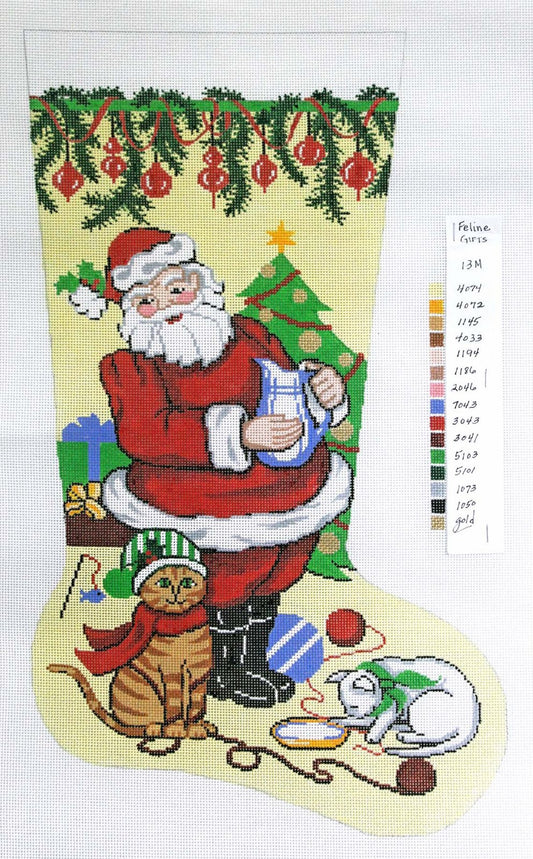 Stocking~ Full Size Santa with Kittens handpainted Needlepoint Canvas